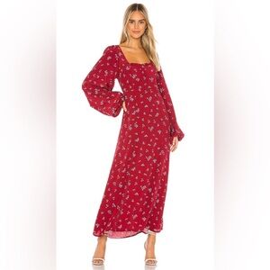 Free People Iris Red Floral Maxi Dress with Square Neck
